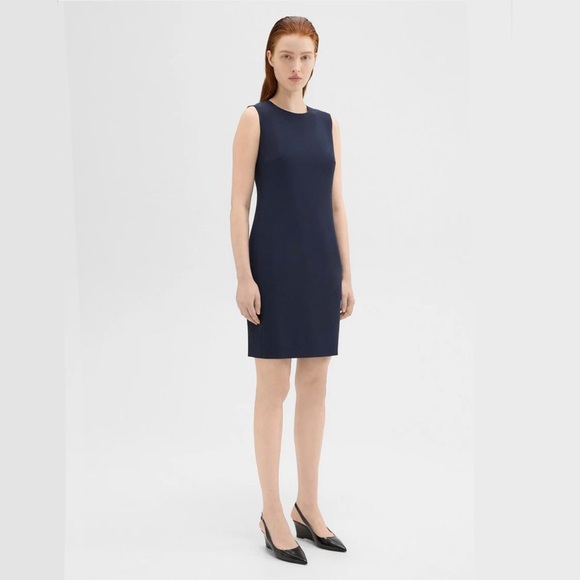 NWT Theory Betty 2B Sleeveless Fitted Sheath Dress Sz 8 Navy Blue Wool - Picture 4 of 6